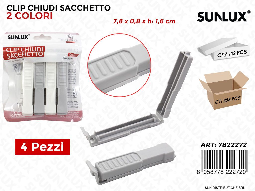 Clip Chiudi Sacchetto 4PCS 7.8*0.8*1.6CM 2COL.