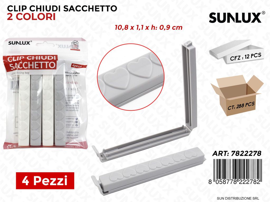 Clip Chiudi Sacchetto 4PCS 10.8*1.1*0.9CM 2COL.