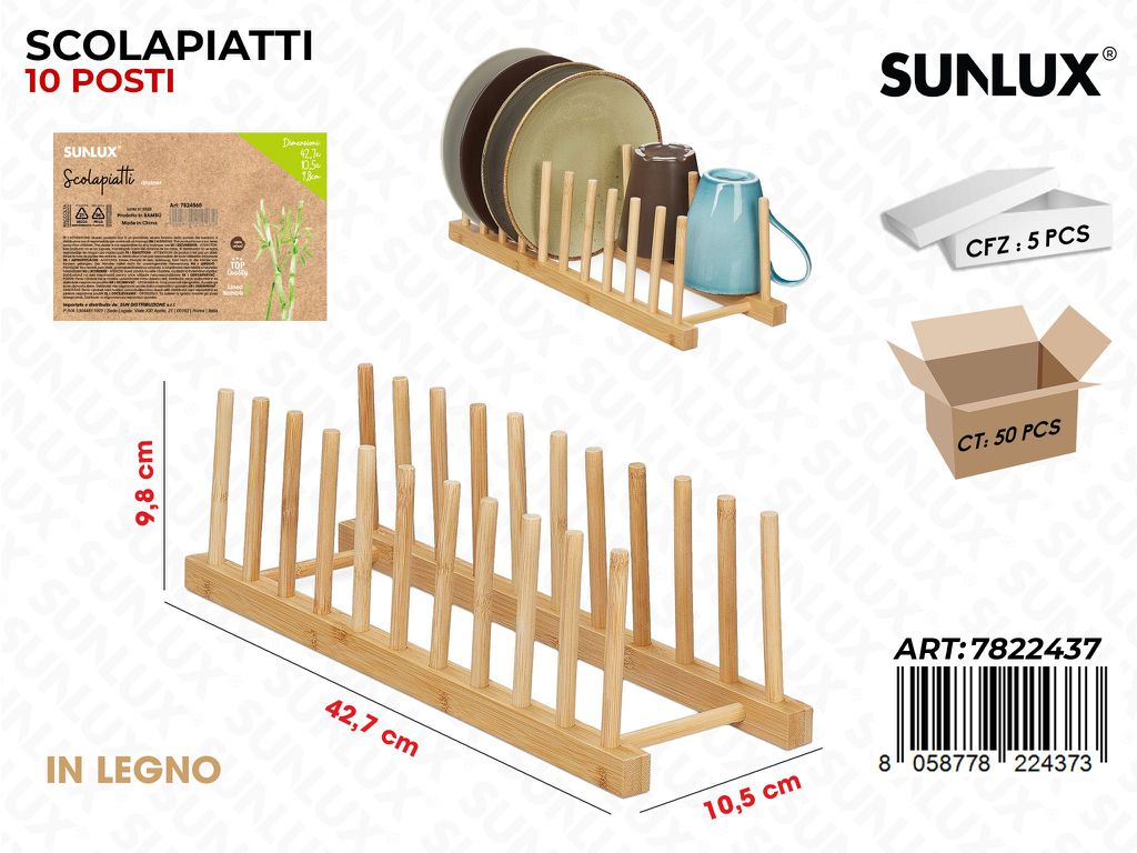 Sunlux Scolapiatti in Legno 42.7*9.8*10.5CM