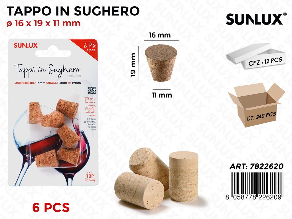 Tappo in Sughero 6PCS D.16*19*11 Mm