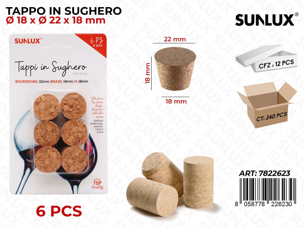 Tappo in Sughero 6PCS D.22*18*18 Mm