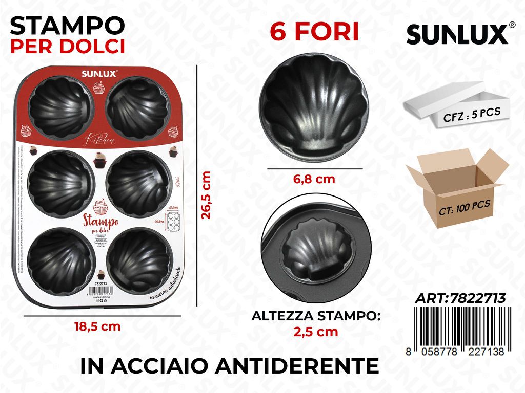 Stampo Dolci in Acciaio 6FORI 26.5*18.5CM