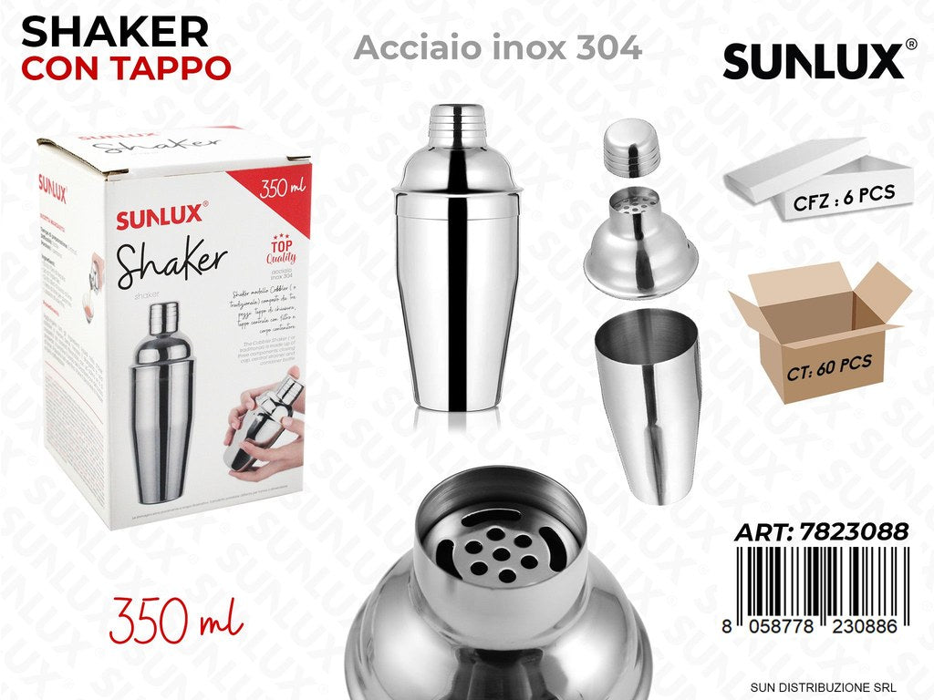 Shaker C/ Tappo Acciaio 304 350Ml