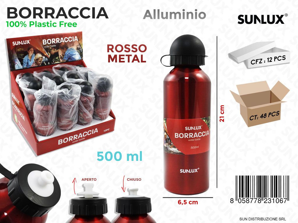 Borraccia in Alluminio 500ML Rosso Metal