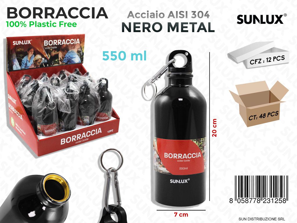 Borraccia Acciaio Aisi 304 550ML Nero Metal