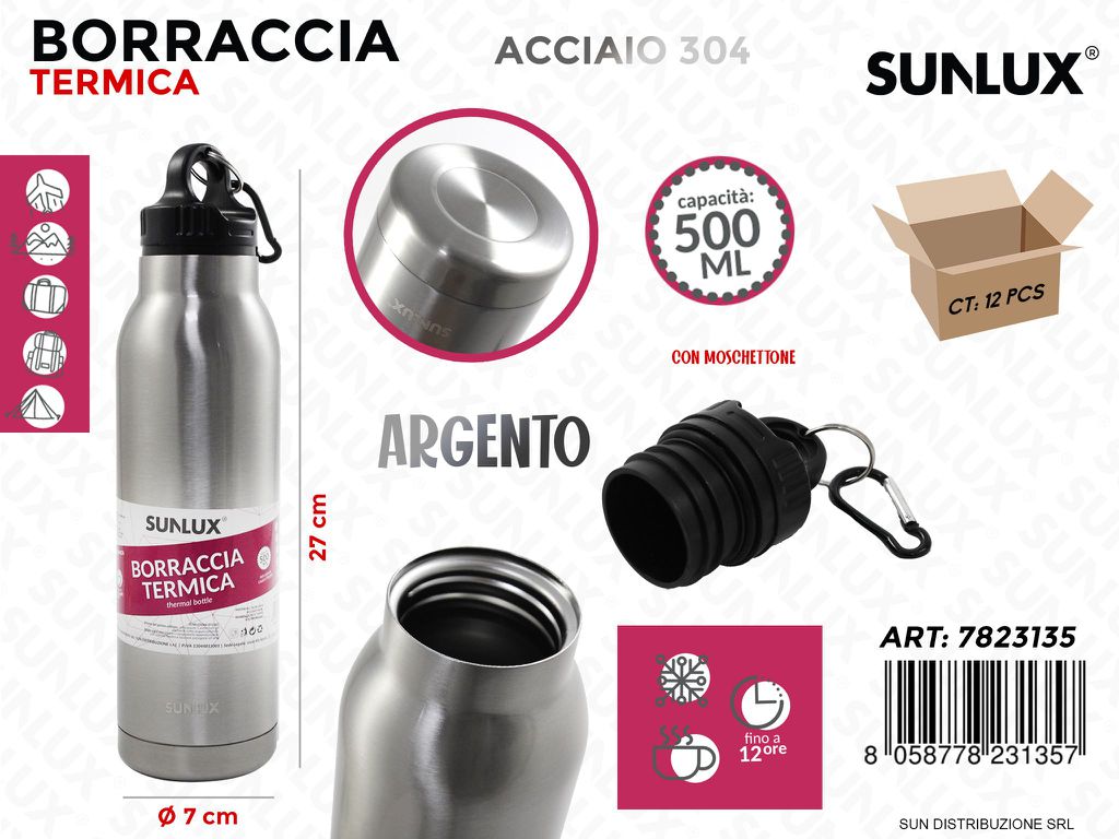 Borraccia Term. Arg. Acciaio 304 500ML 7*27CM