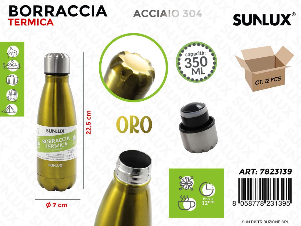 Borraccia Term. Oro Acciaio 304 350ML 7*22.5CM