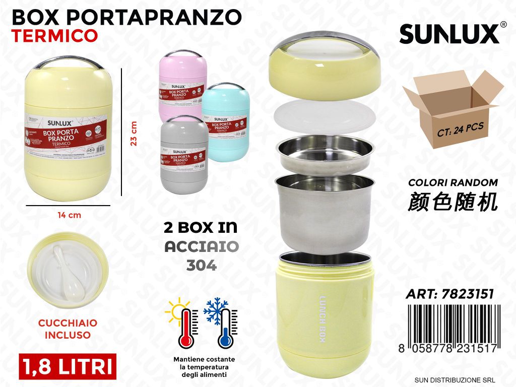 Box Porta Pranzo Termico Acciaio 304 14*23CM 1.8LT