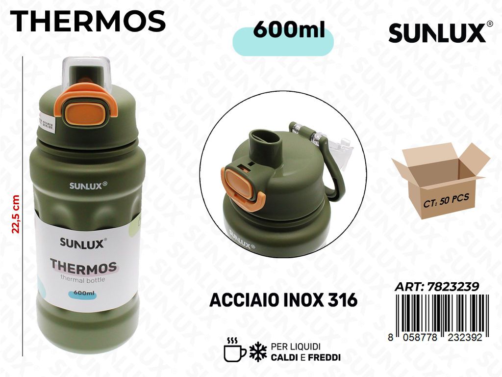 Sunlux Thermos Ve Mil. Inox 316 600ML 22.5CM
