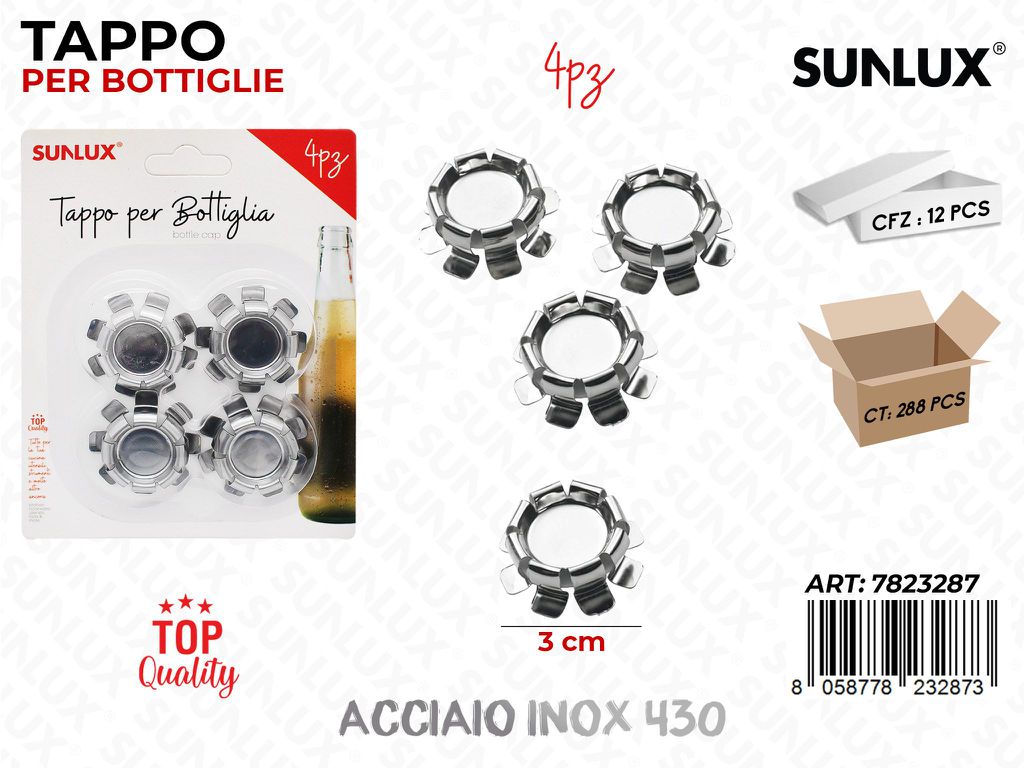 Sunlux Tappo per Bottiglia Acciaio 430 4PCS 3CM