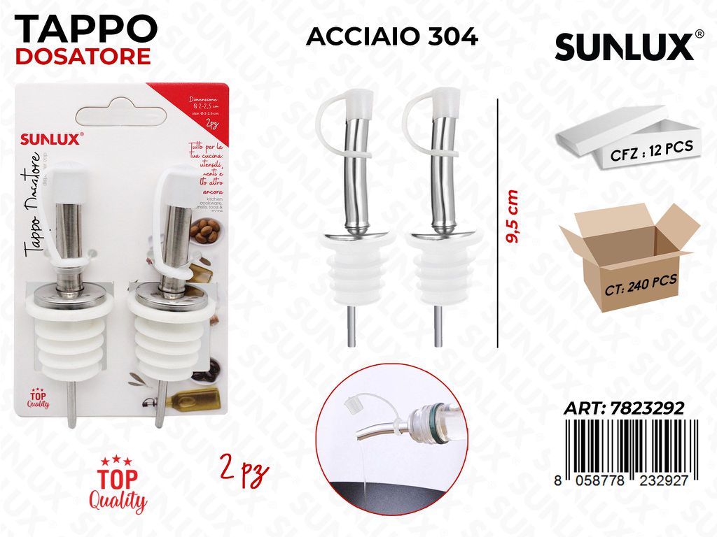 Sunlux Tappo Dosatore Acciaio 304 2PCS 9.5CM