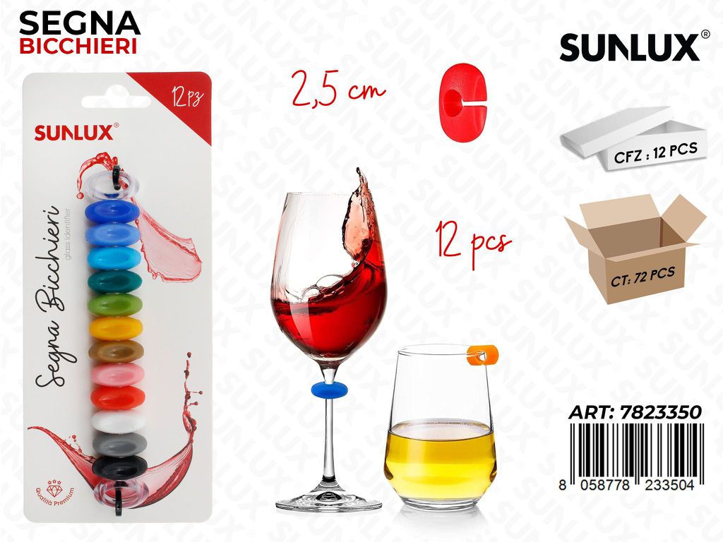 Sunlux Segna Bicchieri Col. Ass. 12PCS 2.5CM