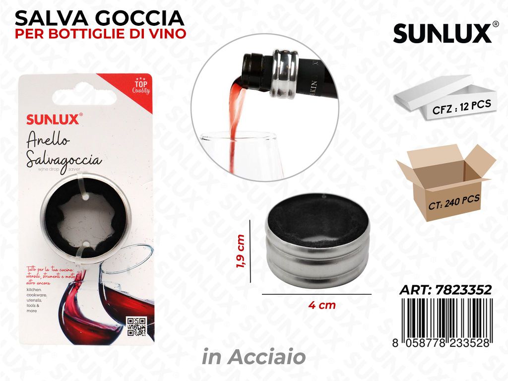 Salva Goccia per Bottiglie Vino in Acciaio 4*1.9CM