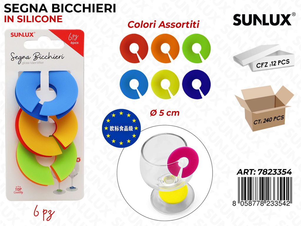 Segna Bicchieri in Silicone Col. Ass. 6PCS D.5CM