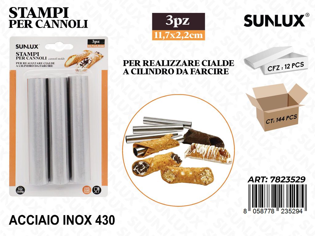 Sunlux Stampi per Cannoli Acciaio 430 3PCS 11.7*2.2CM