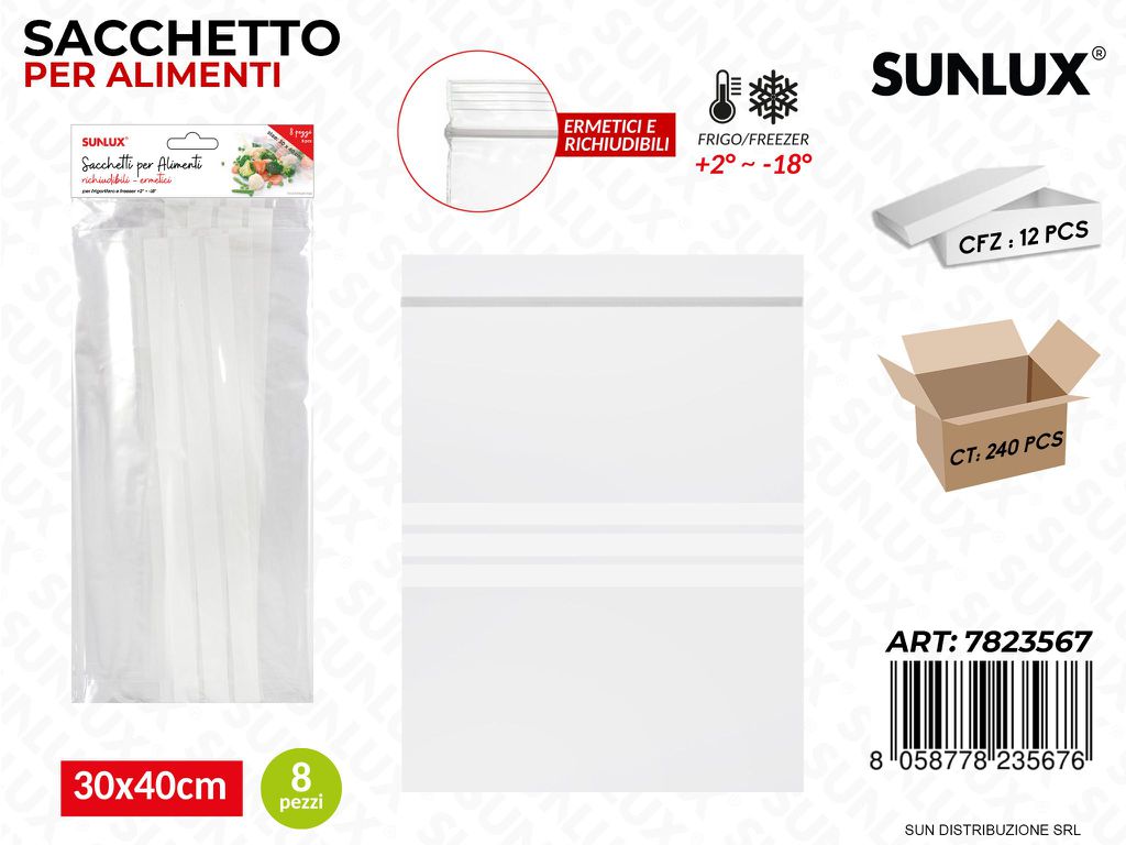 Sacchetto Per Alimenti Ermetici 8Pcs 30X40Cm