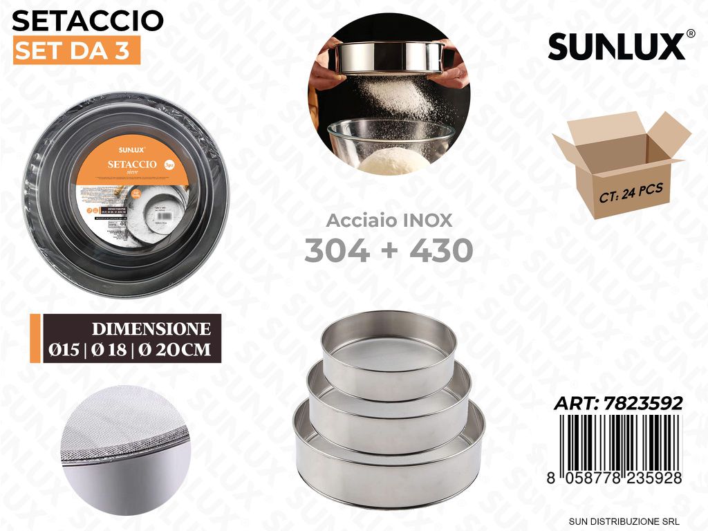 Kit 3PCS Setaccio Acciaio 304-430 D.15*18*20CM