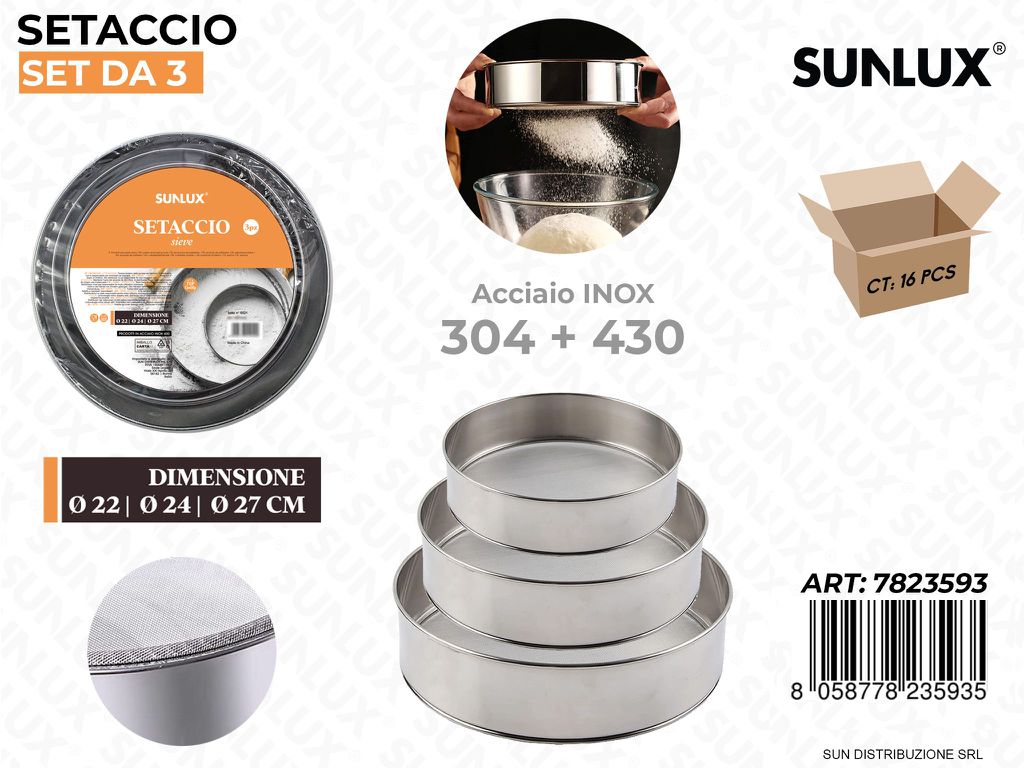 Kit 3PCS Setaccio Acciaio 304-430 D.22*24*27CM