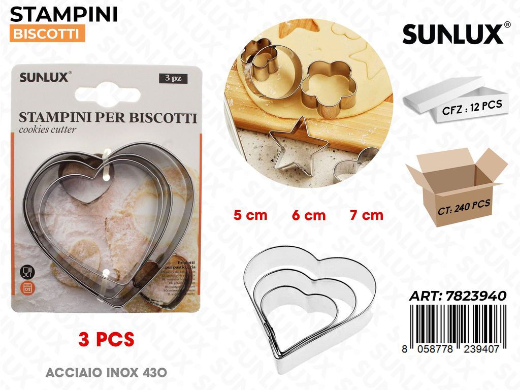 Stampini per Biscotti in Acciaio 430 3PCS Mis. Ass.