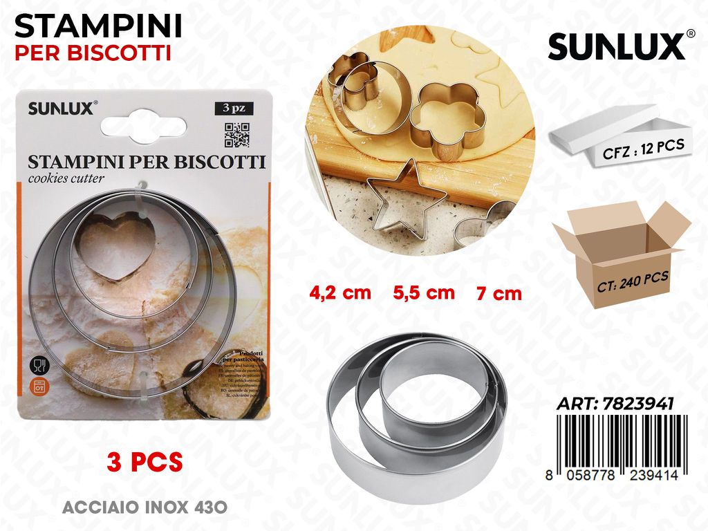 Stampini per Biscotti in Acciaio 430 3PCS Mis. Ass.