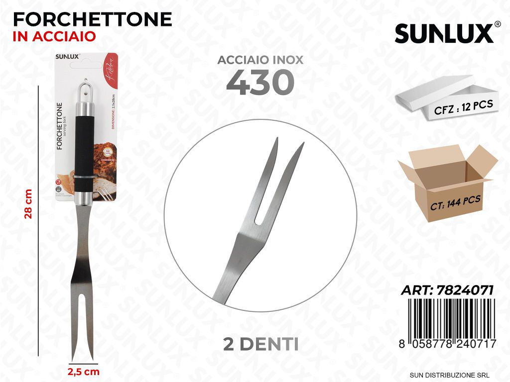 Forchettone in Acciaio 430 2DENTI 2.5*28CM
