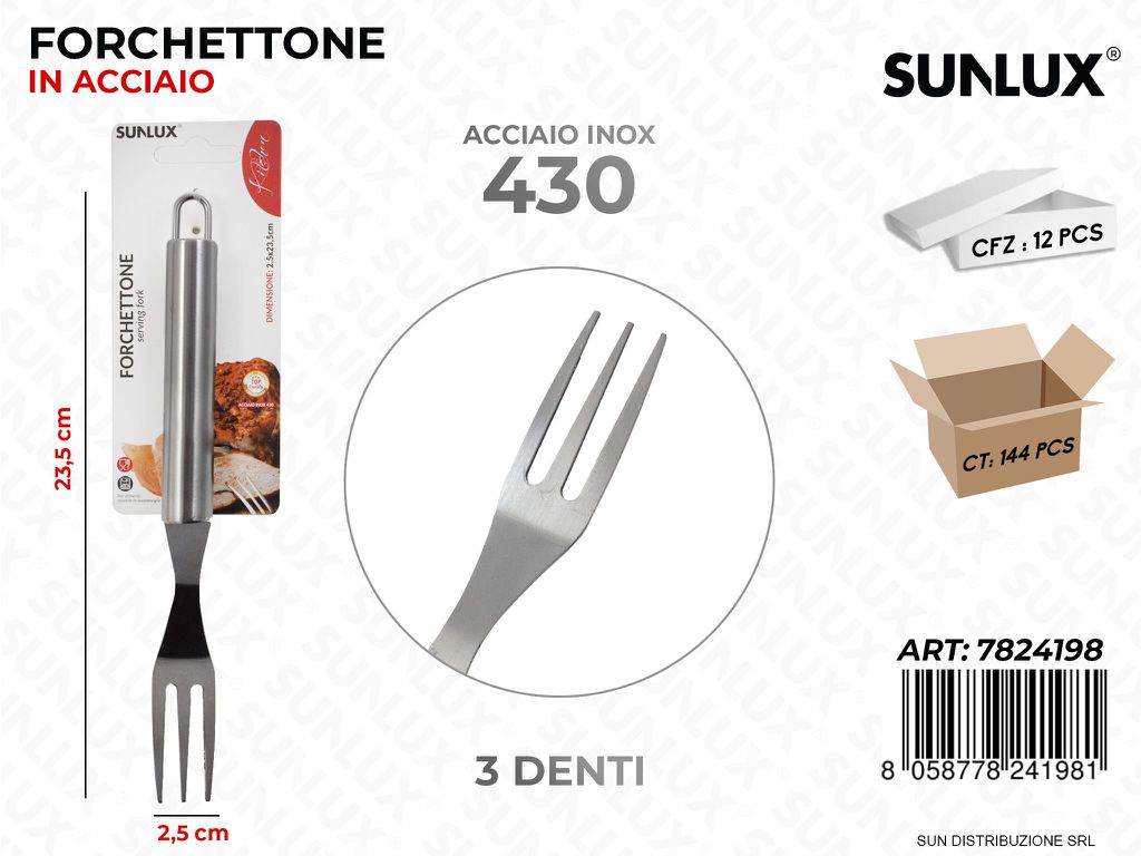 Forchettone in Acciaio 430 3DENTI 2.5*23.5CM