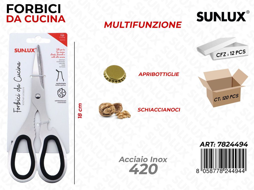 Forbici da Cucina Multifunz. Acciaio 420 18CM