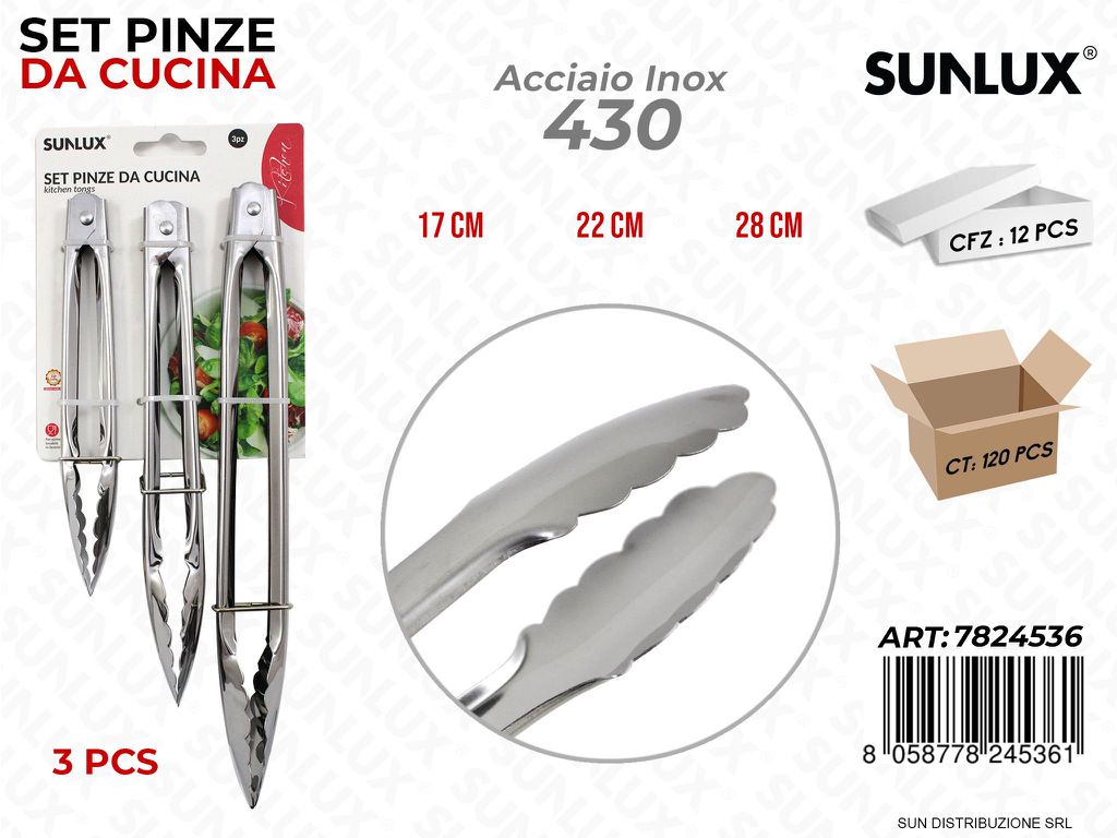 Set 3 Pinze da Cucina Acciaio 410 Mis. Ass.