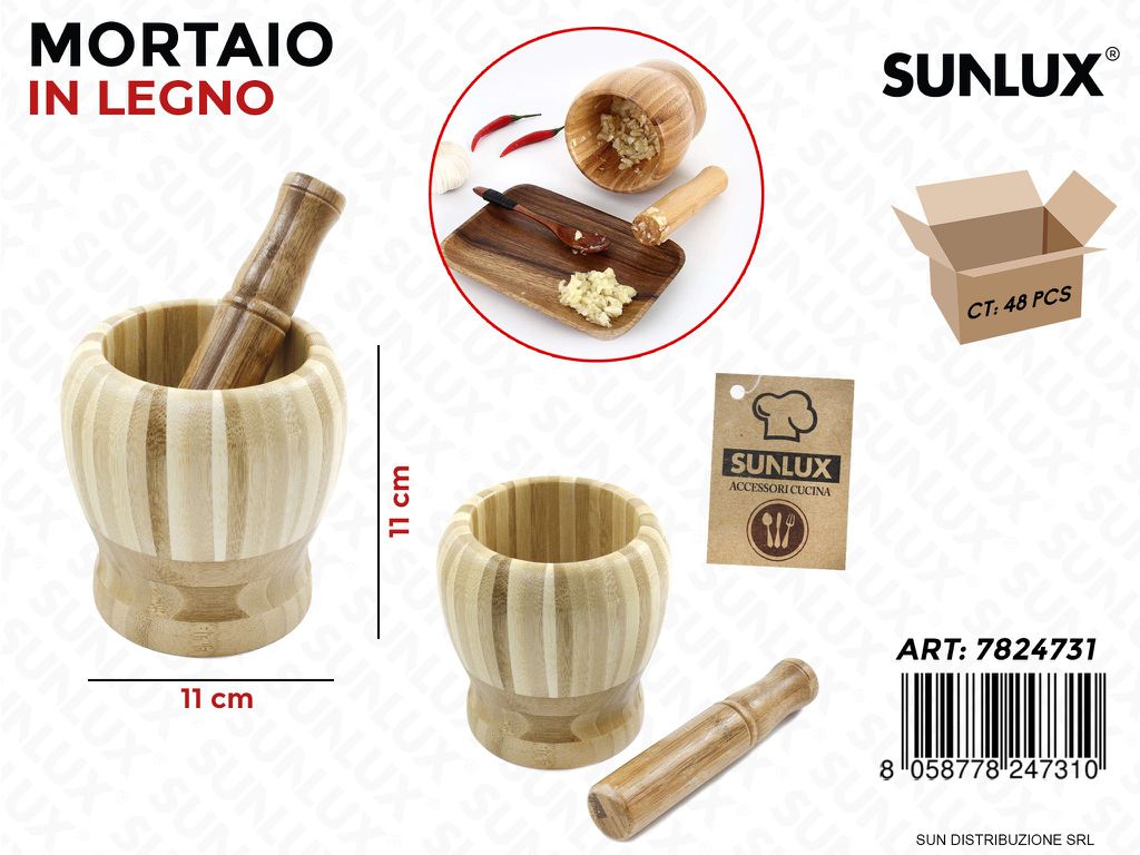 Mortaio in Legno c/ Pestello 11*11CM