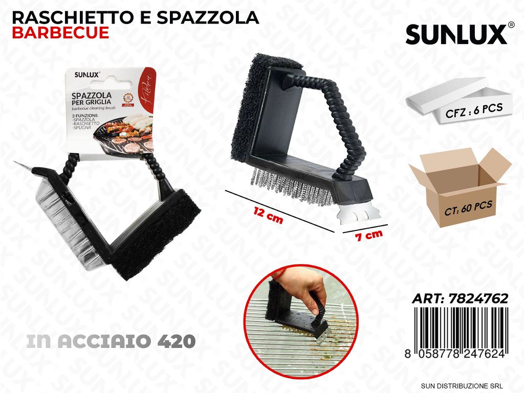 Spazzola per Griglia Bbq 3 in 1 Acciaio 420 12*7CM