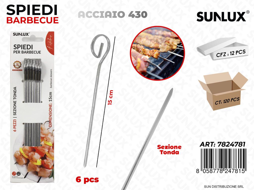 Spiedi per Bbq Tonda Acciaio 430 6PCS 15CM