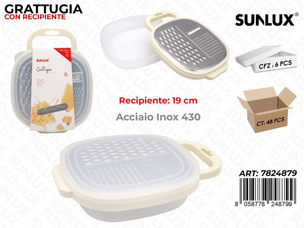 Sunlux Grattugia Acciaio 430 c/ Recipiente 19CM