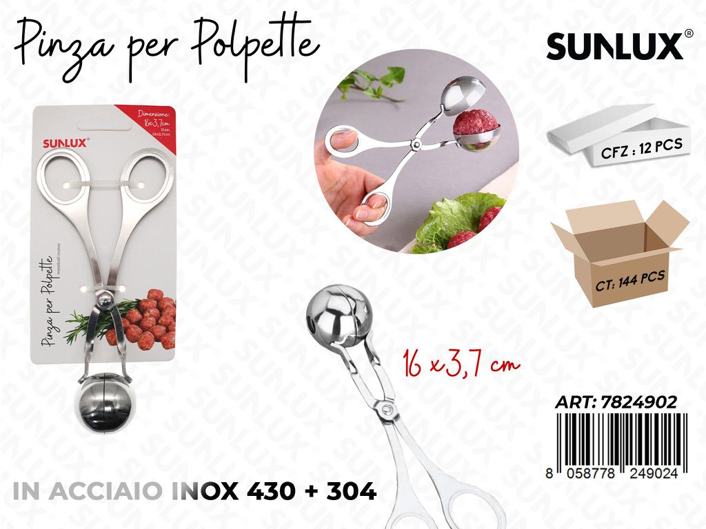 Sunlux Pinza per Polpette Acc. Inox 430 16*3.7CM / Pz da 12