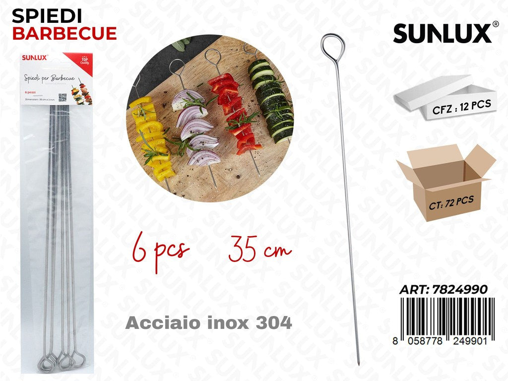 Sunlux Spiedi per Barbecue Acc.inox 304 6PCS 35CM