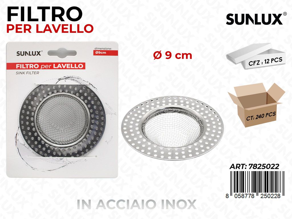 Sunlux Filtro per Lavello Acciaio Inox D.9CM