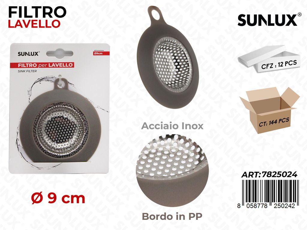 Sunlux Filtro per Lavello Acciaio Inox D.9CM
