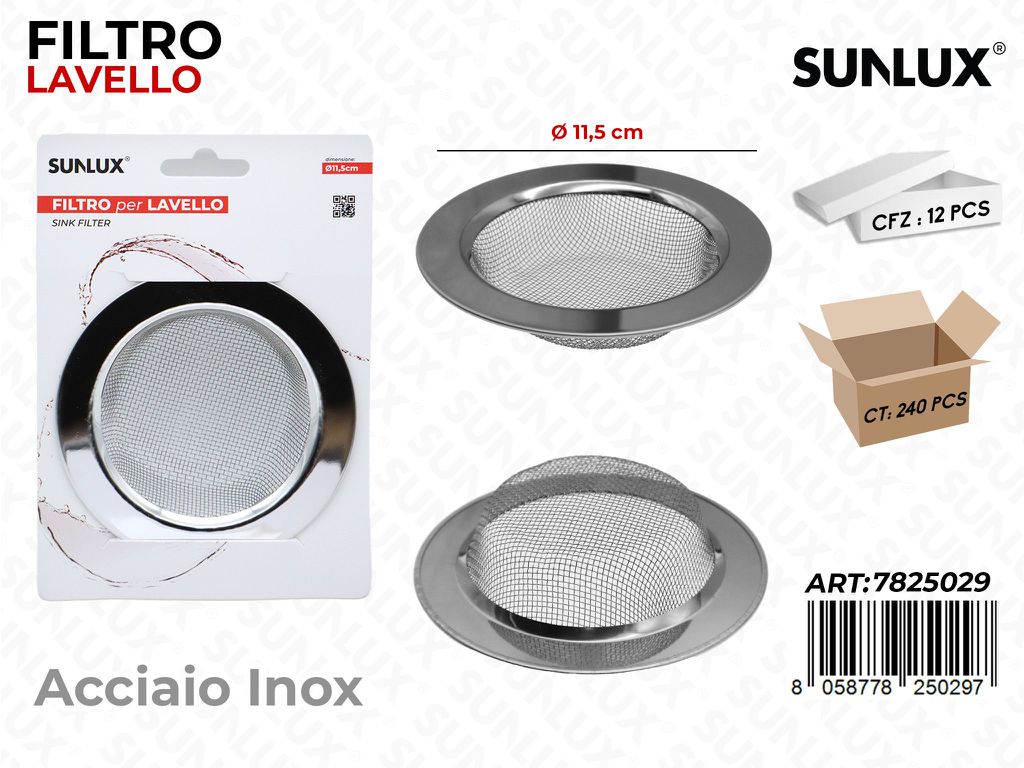Sunlux Filtro Lavello Acciaio Inox D.11.5CM