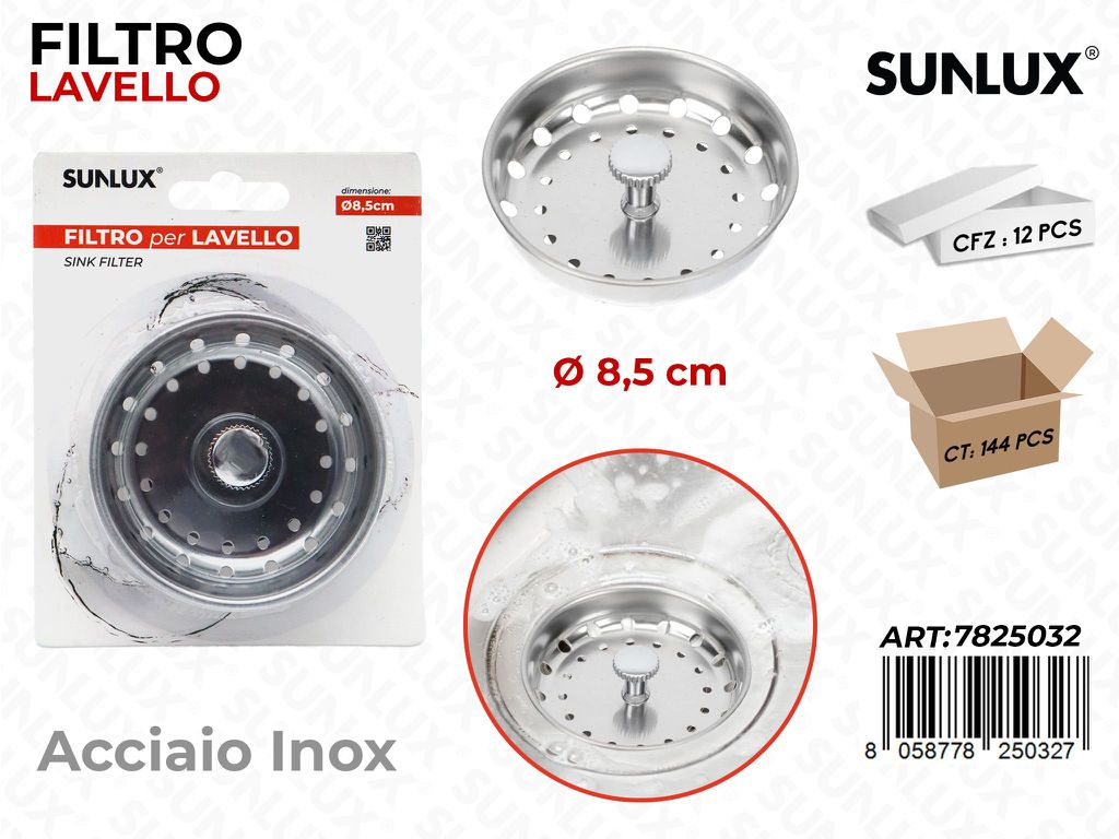 Sunlux Filtro Lavello Acciaio 304 D.8.5CM