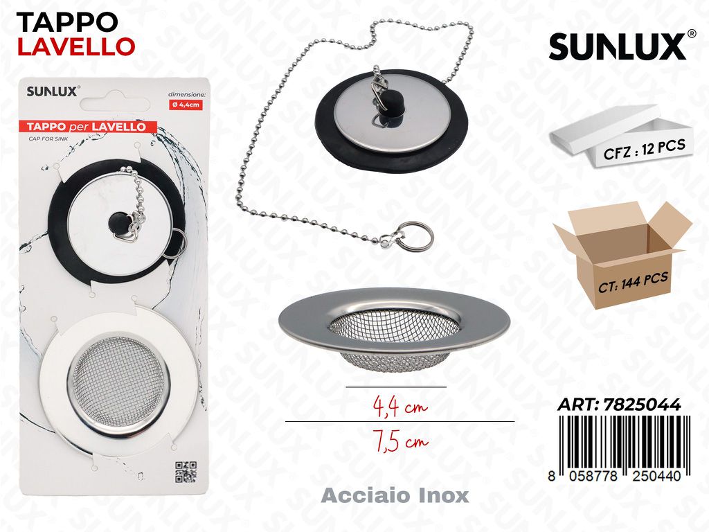 Sunlux Tappo per Lavello Acc. Inox D.4.4CM