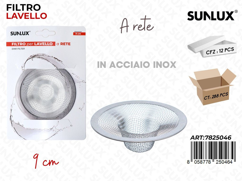 Sunlux Filtro per Lavello Rete Acc. Inox 9CM