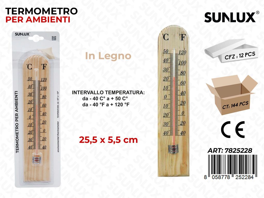 Sunlux Termometro per Ambienti Legno 25.5*5.5CM