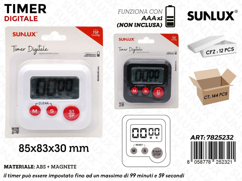 Sunlux Timer Digitale c/Magnete 85*83*30MM