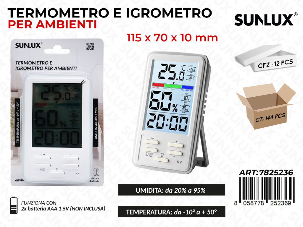 Sunlux Termometro e Igrometro Ambienti 115*70*10MM