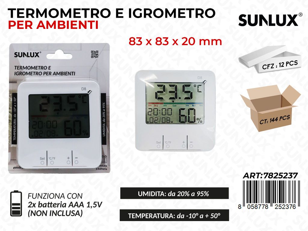 Sunlux Termometro e Igrometro Ambienti 83*83*20MM