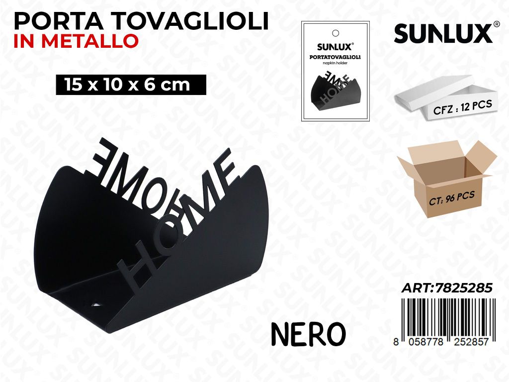 Sunlux Porta Tovaglioli Metallo Nero 15*10*6CM