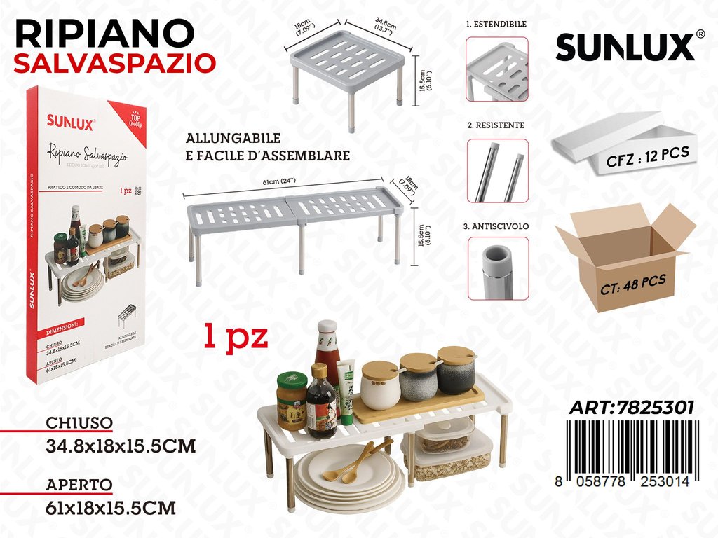 Sunlux Ripiano Salvaspazio Pp-ferro 61*18*15.5CM