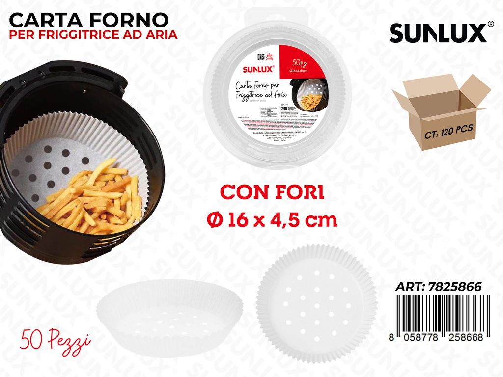 Sunlux Carta Forno Frigg. Aria c/Fori 50PCS D.16*4.5CM