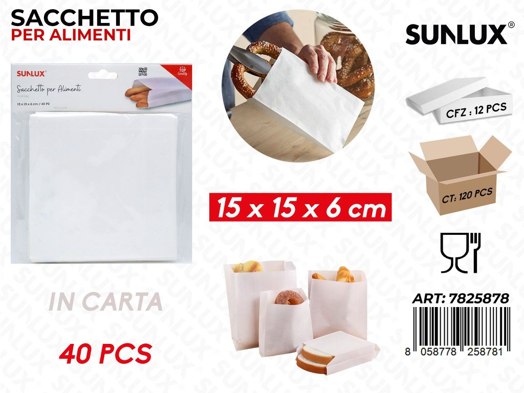 Sunlux Sacchetto per Alimenti Carta 40PCS 15*15*6CM