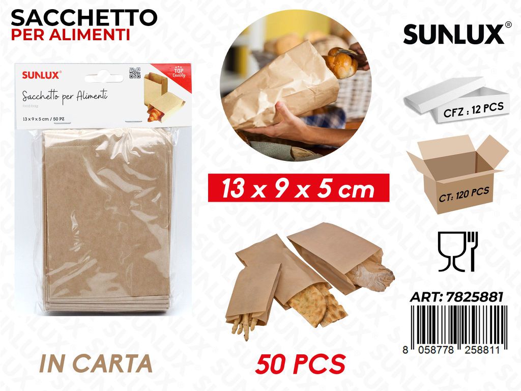 Sunlux Sacchetto per Alimenti Carta 50PCS 13*9*5CM