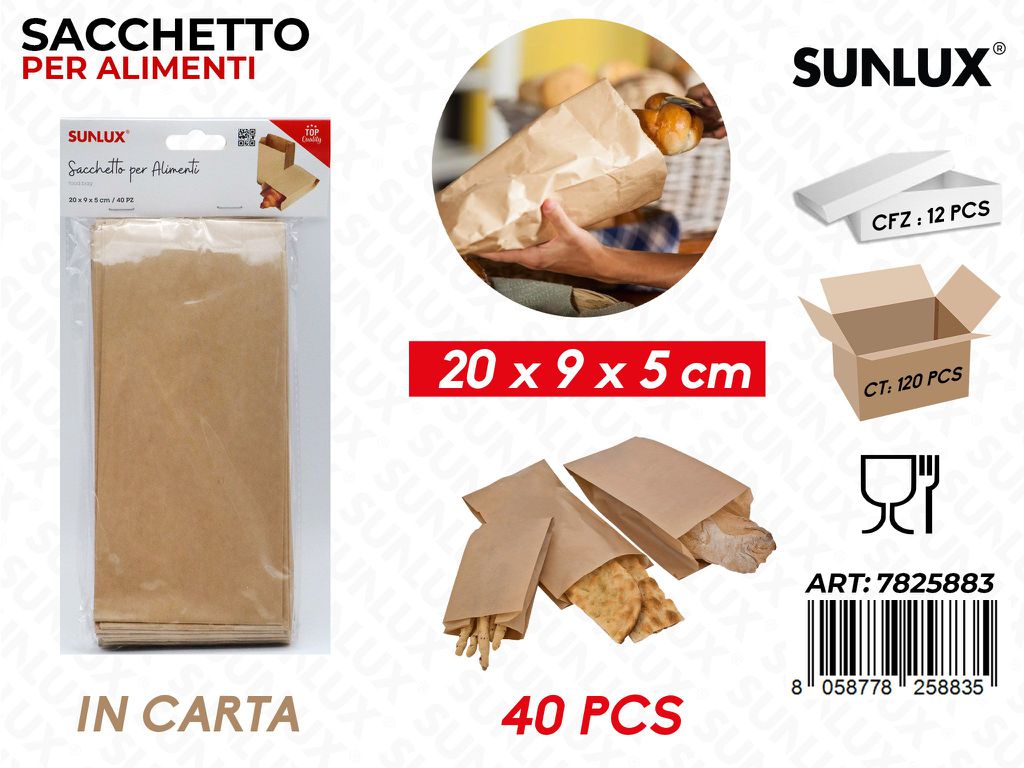 Sunlux Sacchetto per Alimenti Carta 40PCS 20*9*5CM
